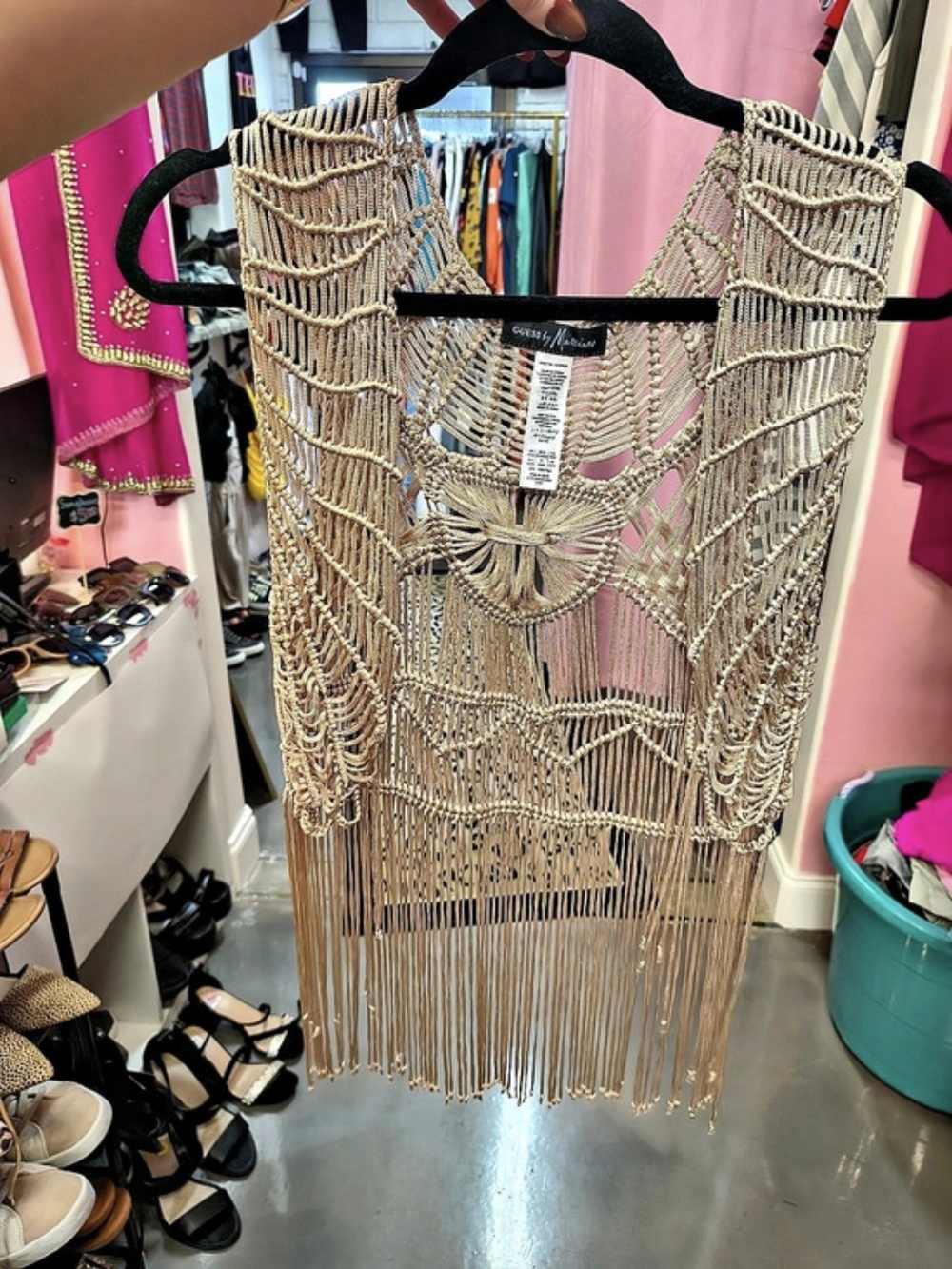 Guess by Marciano Fringe Chain Vest in Gold Size Xs/Small Like New